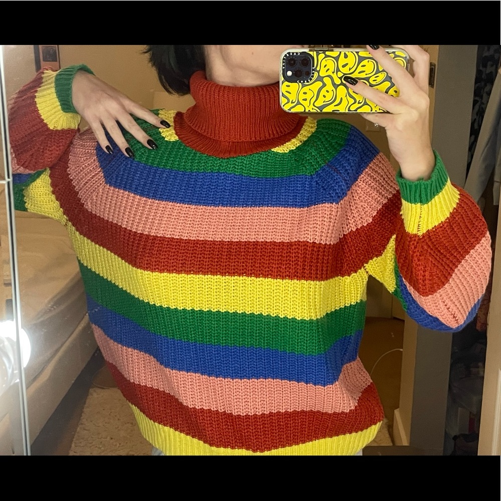 Multi colored stripped turtleneck sweater